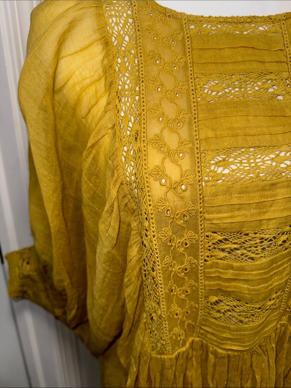 Free People Mustard Yellow Boho Pintuck Tunic - Picture 2 of 12